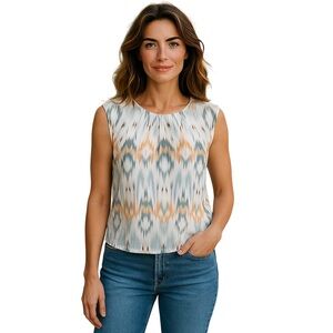 Calvin Klein Sleeveless Ikat Print Top - Petite Large